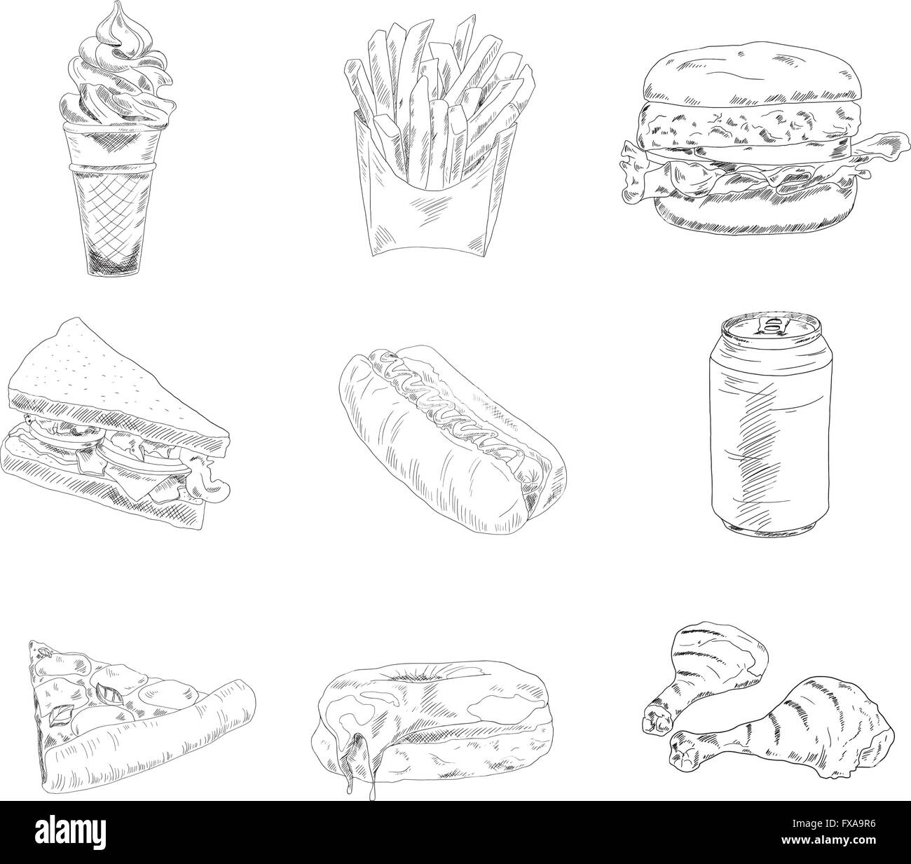 Ensemble d'icônes de fast food Illustration de Vecteur