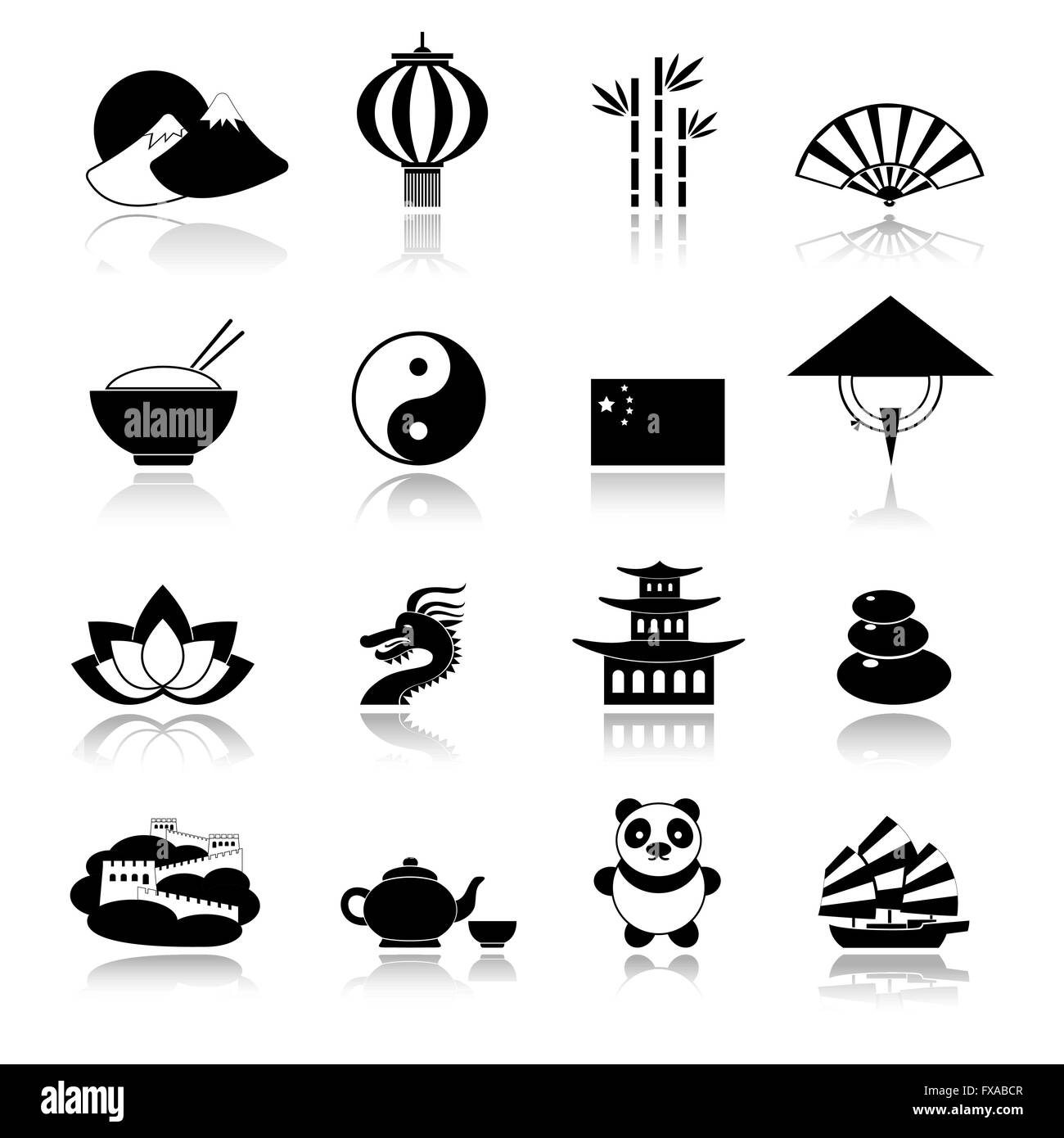 Chine icons set black Illustration de Vecteur