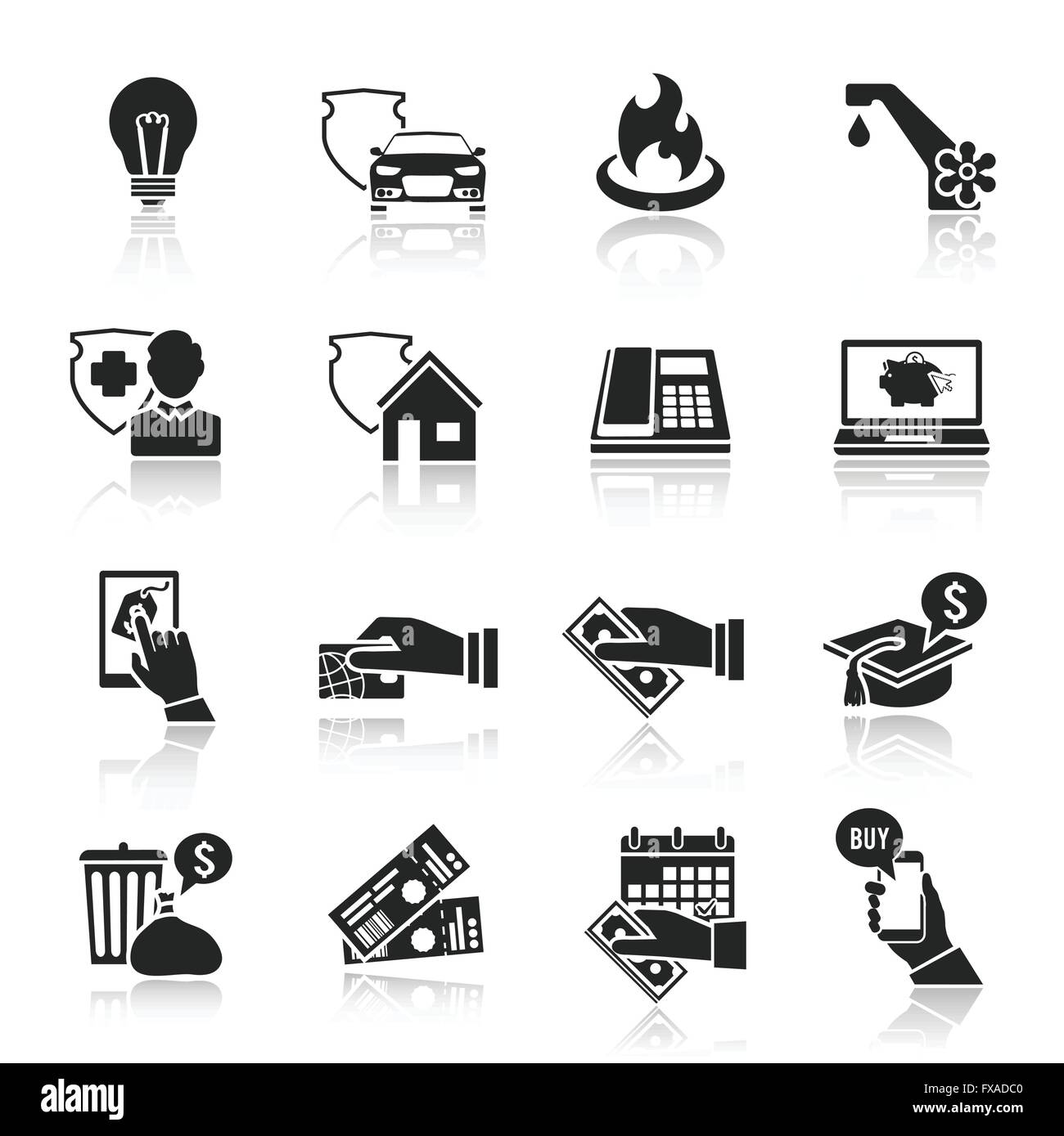 Payer bill icônes ensemble noir Illustration de Vecteur