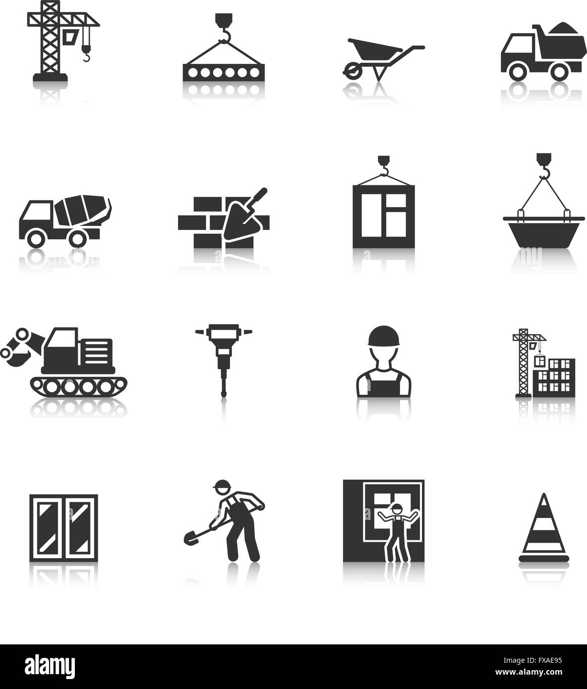 Noir Construction Icons Set Illustration de Vecteur
