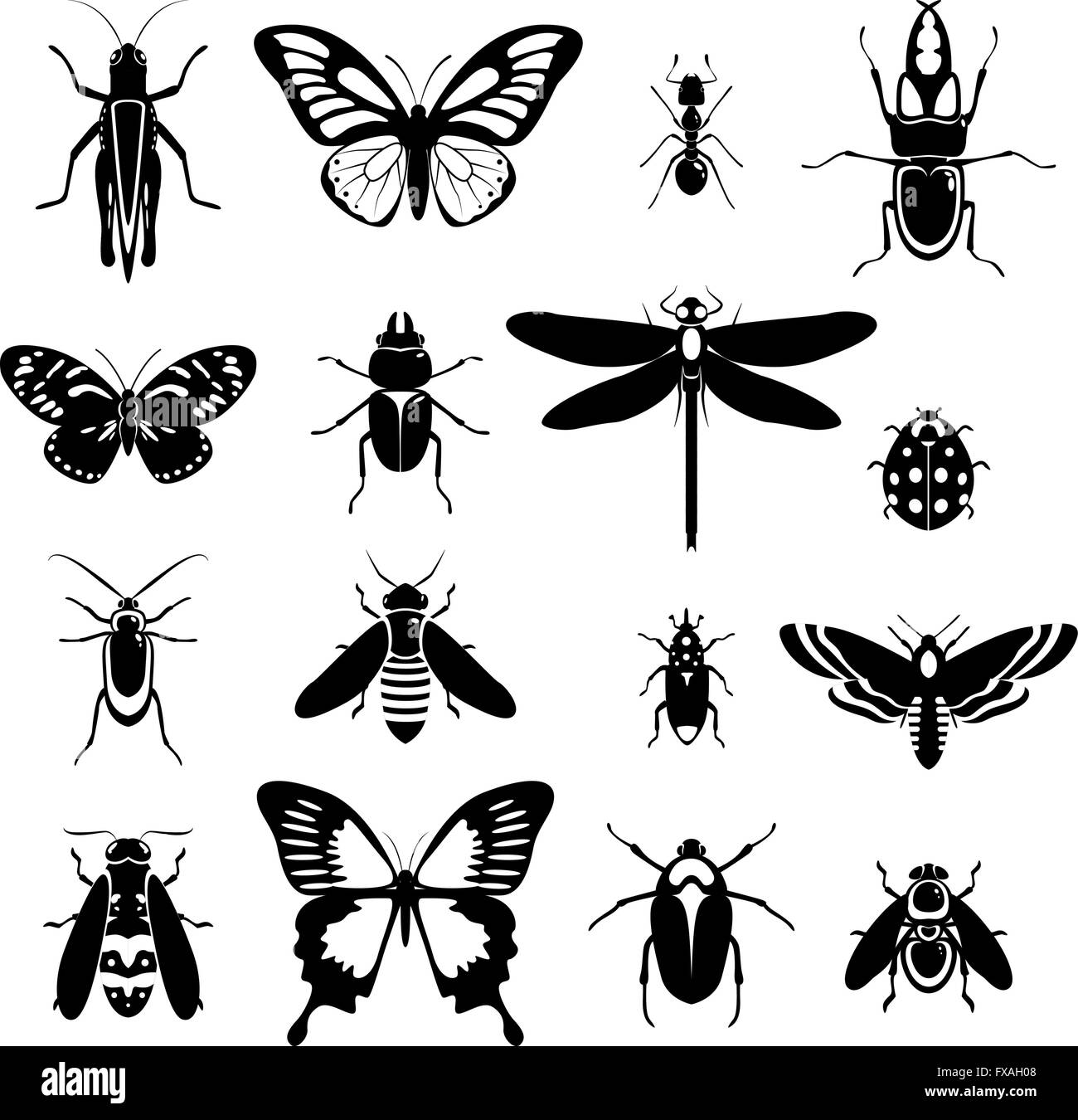 Les insectes icons set noir et blanc Illustration de Vecteur