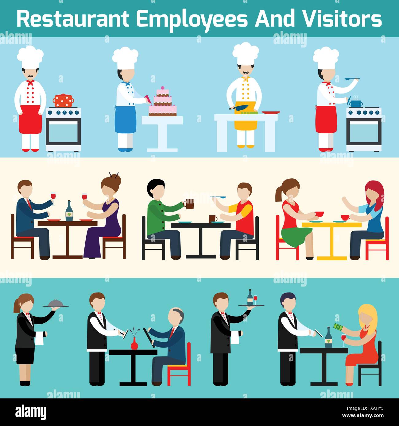 Les employés et les visiteurs Restaurant Illustration de Vecteur