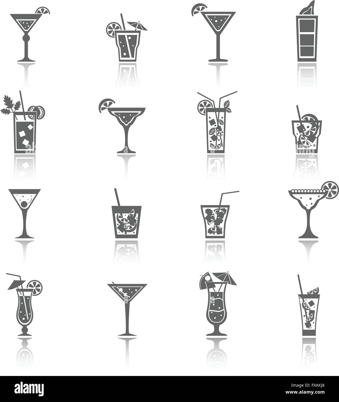 Cocktails d'alcool noir Icônes Illustration de Vecteur