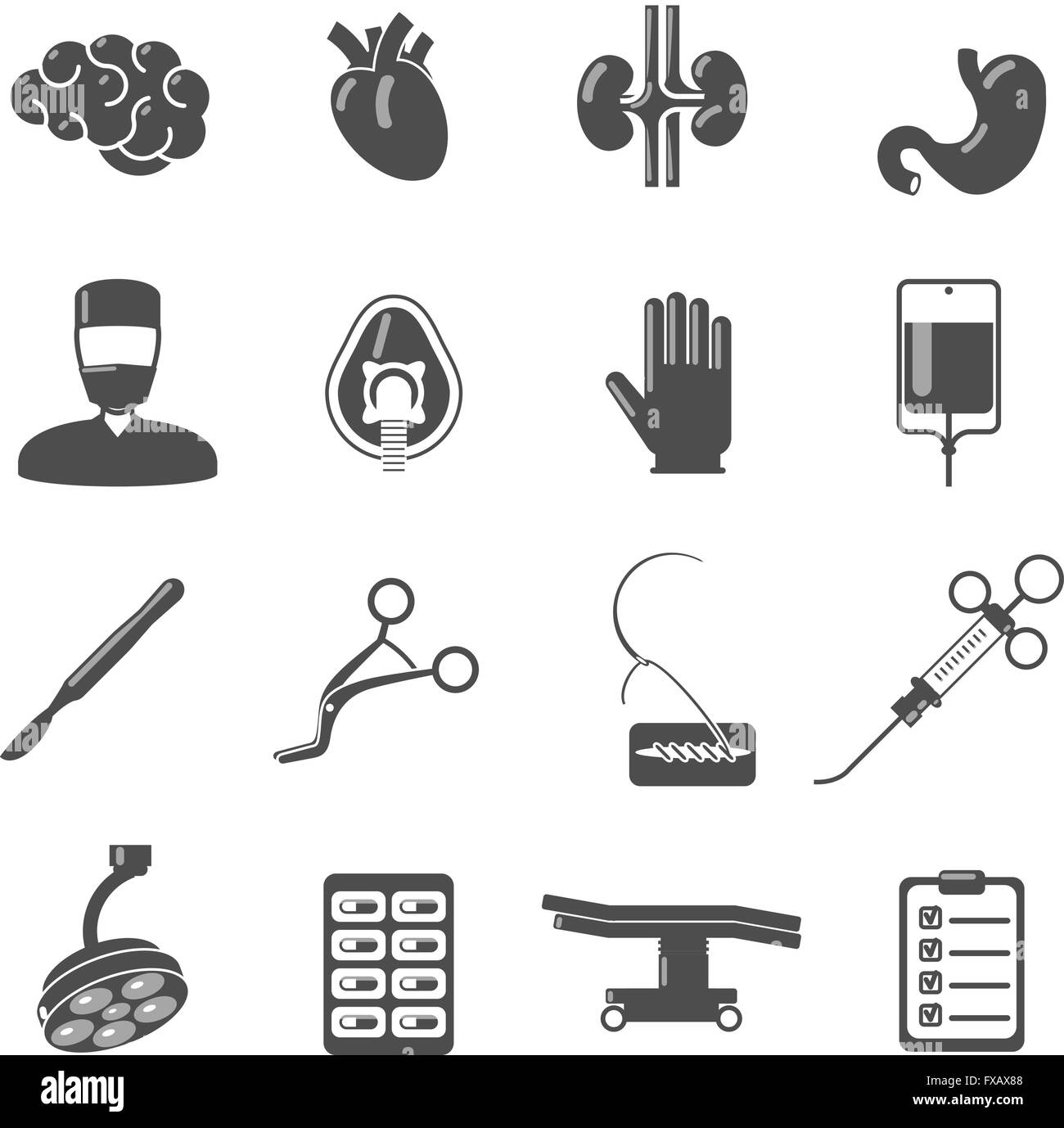 Icônes chirurgie Black Illustration de Vecteur