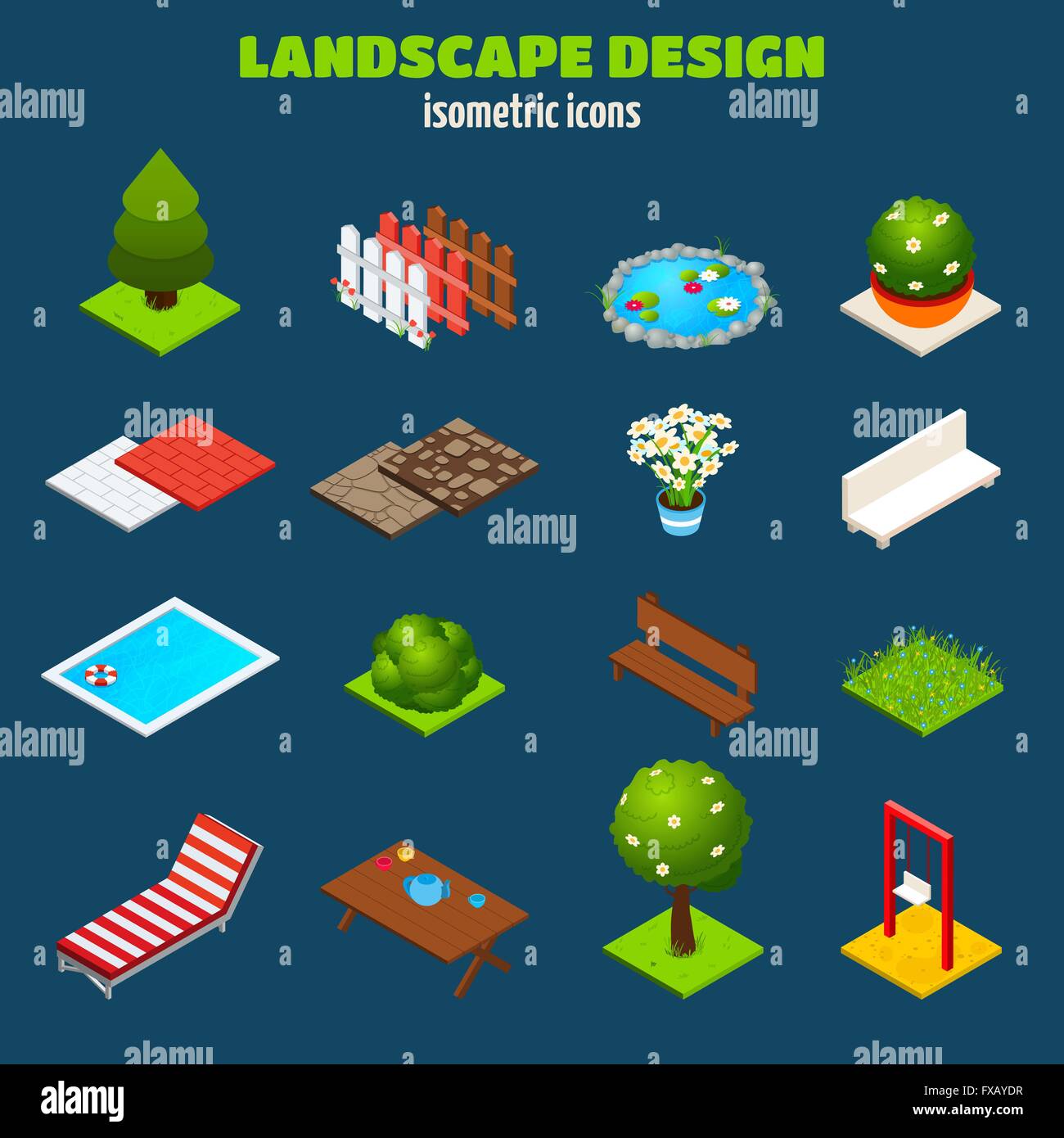 Conception de paysage icônes isométrique Illustration de Vecteur