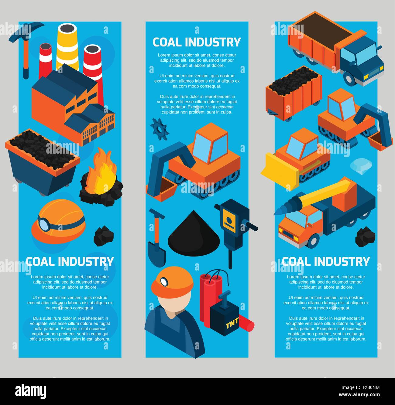 L'industrie du charbon bannières isométrique Illustration de Vecteur