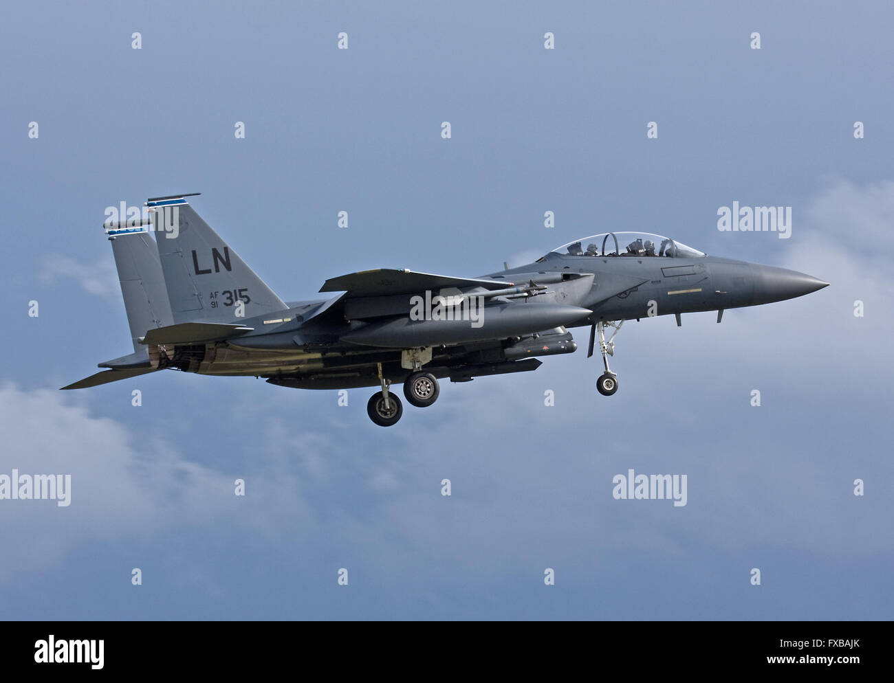 F-15E Eagle, 492th FS, Madhatters, 48e FW, atterrissage à l'USAFE RAF Lakenheath Banque D'Images