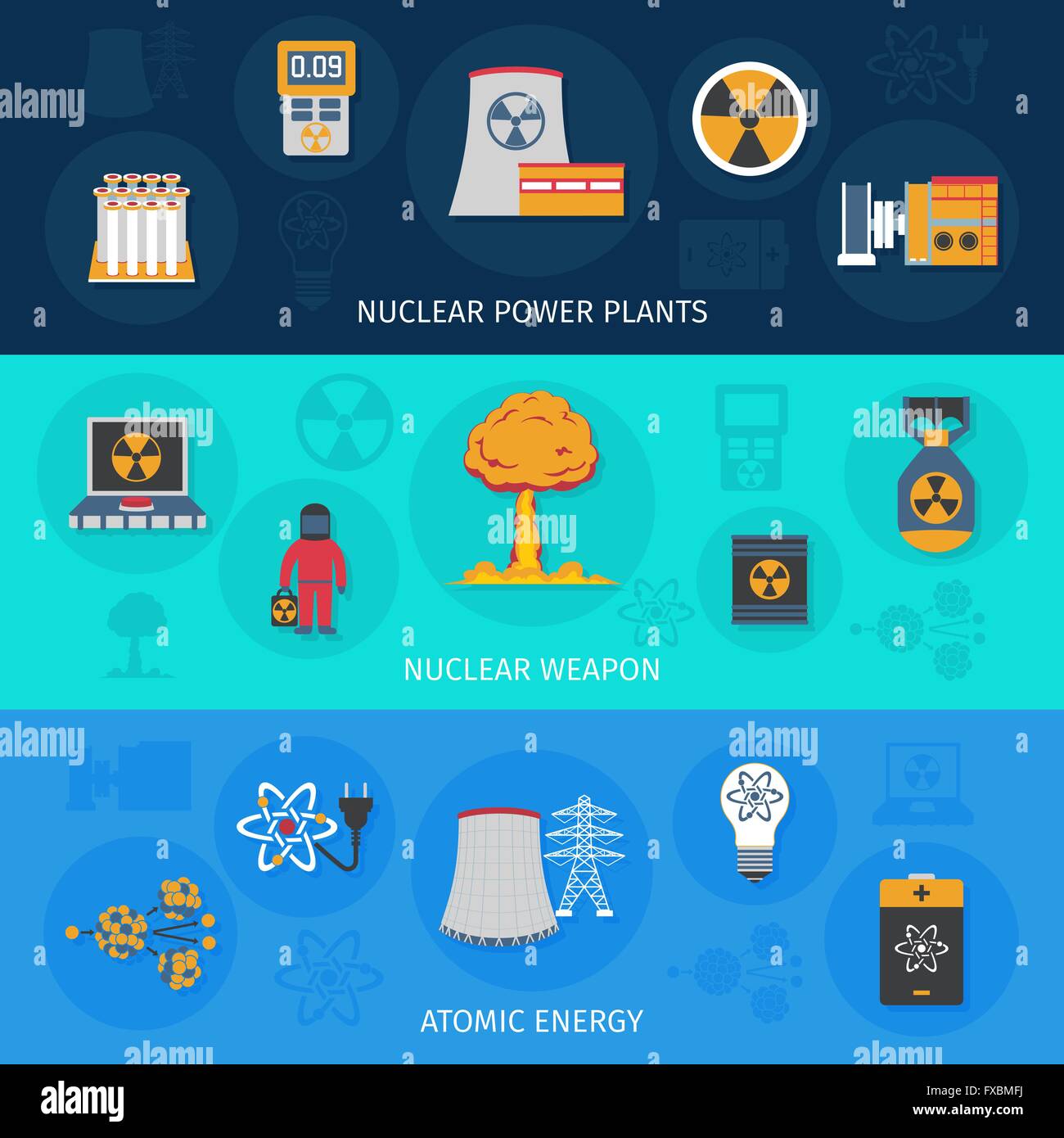 L'énergie nucléaire télévision banners set Illustration de Vecteur