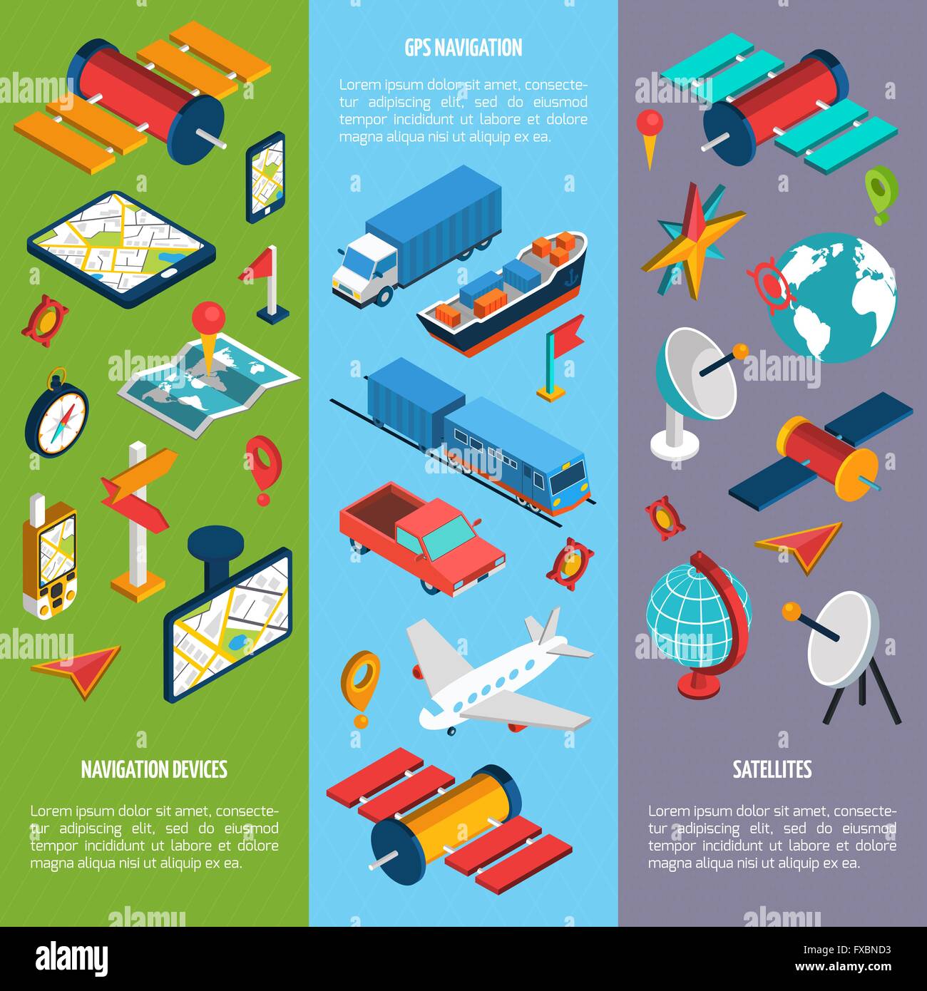 Jeu de bannières isométrique vertical Navigation Illustration de Vecteur