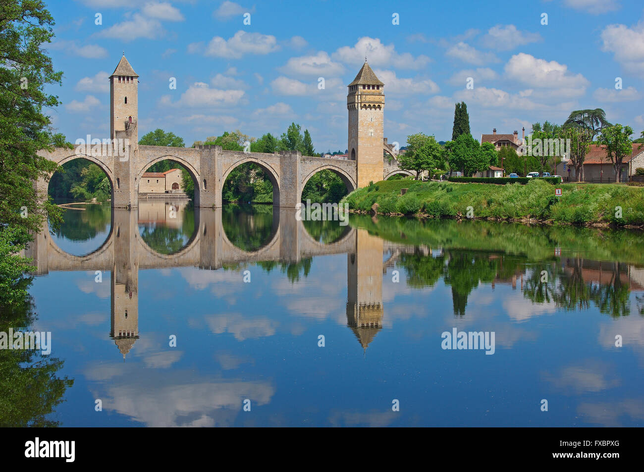 Cahors, pont Valentre, Pont Valentre, Lot, Lot departament, Quercy, Via Podiensis, Chemin de Saint-Jacques de Compostelle, Chemin de Compostelle, Banque D'Images