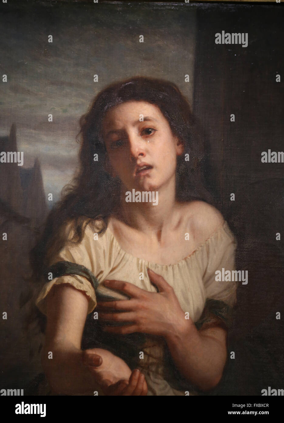 Une femme mendiant, 1861. Par le peintre français Hugues Merle (1823-1881). Musée d'Orsay. Paris. La France. Banque D'Images