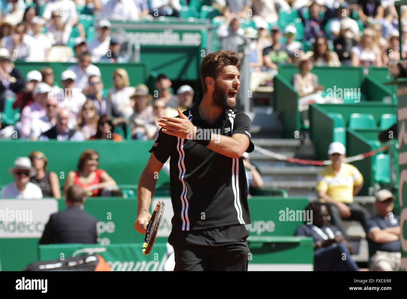 Monte Carlo. 14 avr, 2016. Monte Carlo Rolex Masters Tennis : Benoit Paire en action contre Andy Murray au Monte-Carlo Country Club. Crédit : Michael Cullen/ZUMA/Alamy Fil Live News Banque D'Images