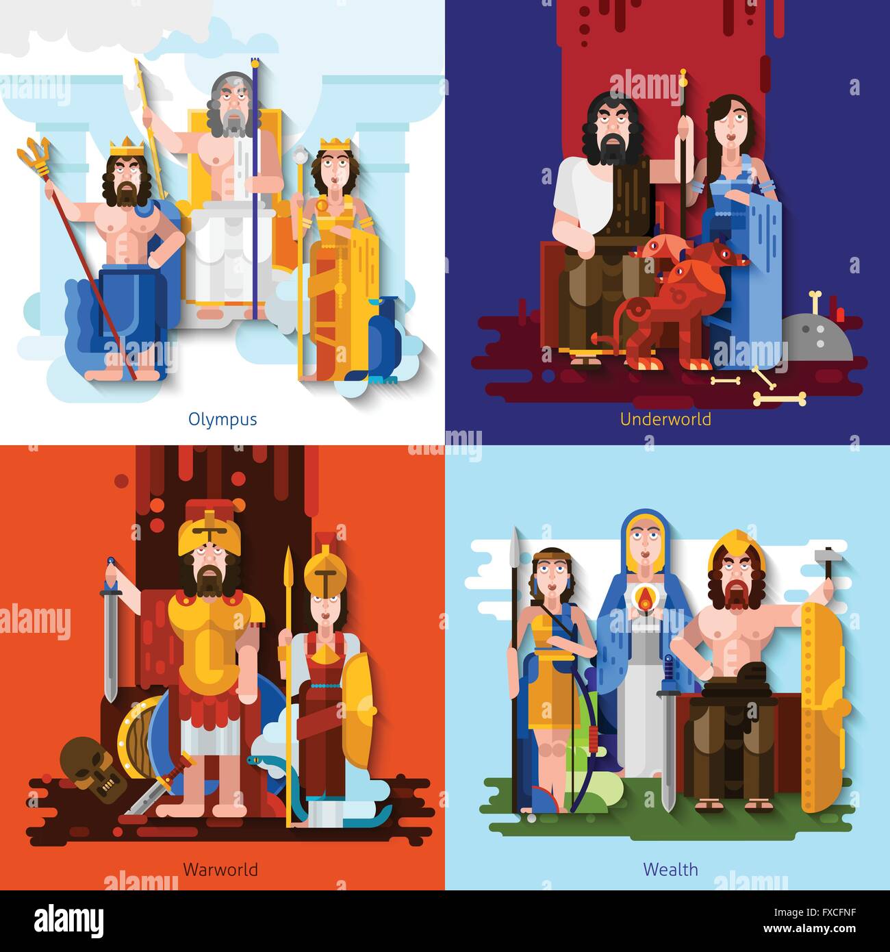 Dieux Olympiques 2x2 Concept Dessin Animé Illustration de Vecteur