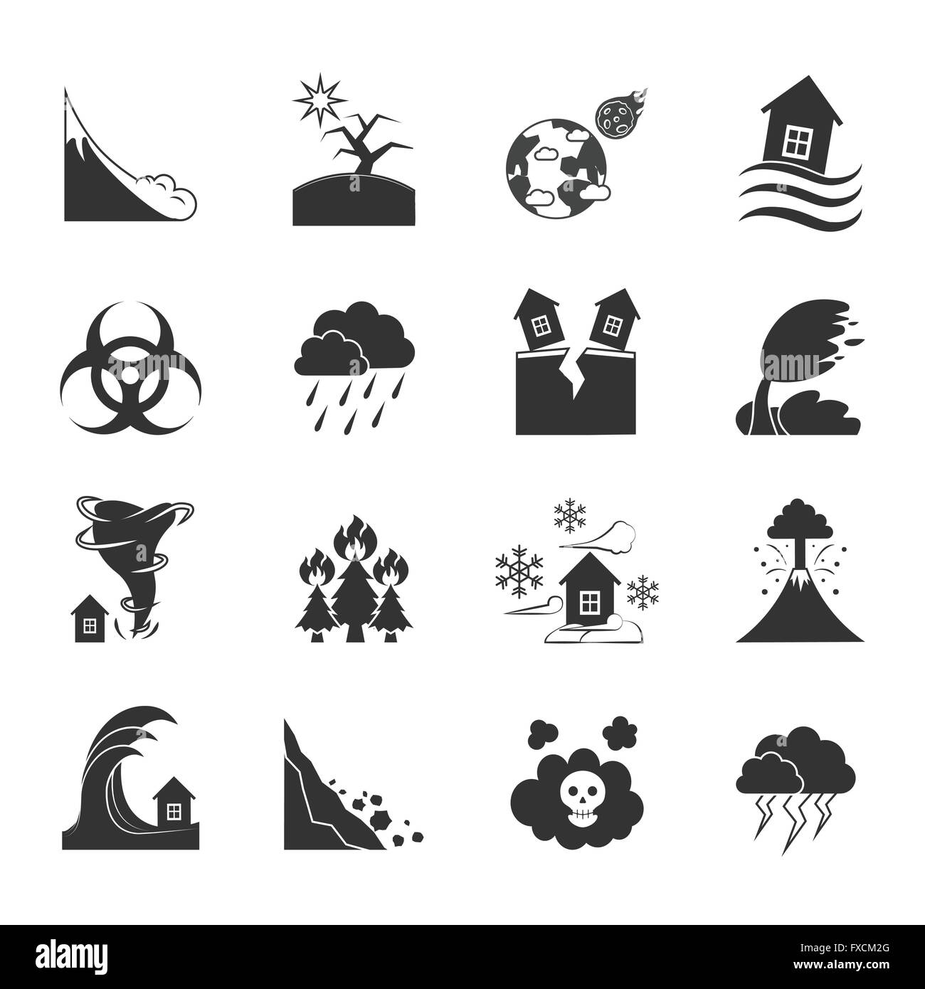 Catastrophes naturelles Icons Set Monochrome Illustration de Vecteur