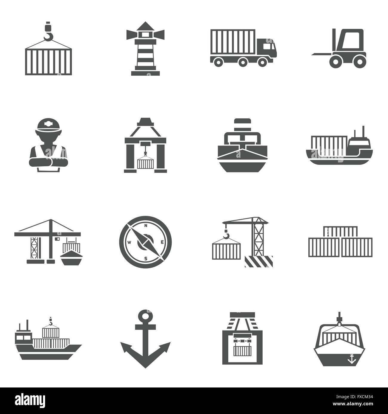 Port maritime Black Icons Set Illustration de Vecteur