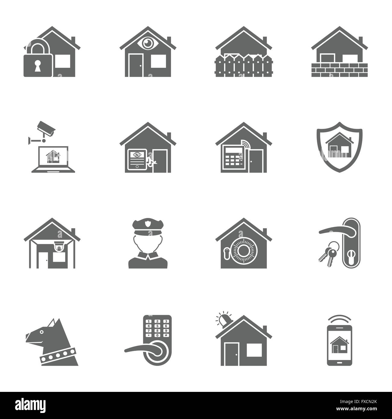 Système de sécurité accueil Smart black icons set Illustration de Vecteur