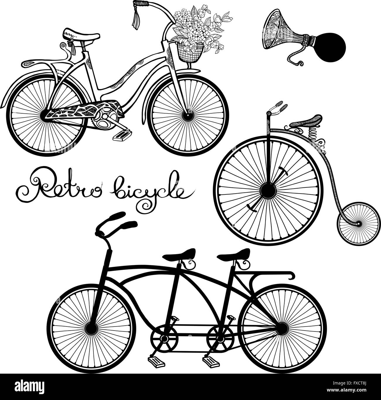 Bicyclettes rétro Set Illustration de Vecteur