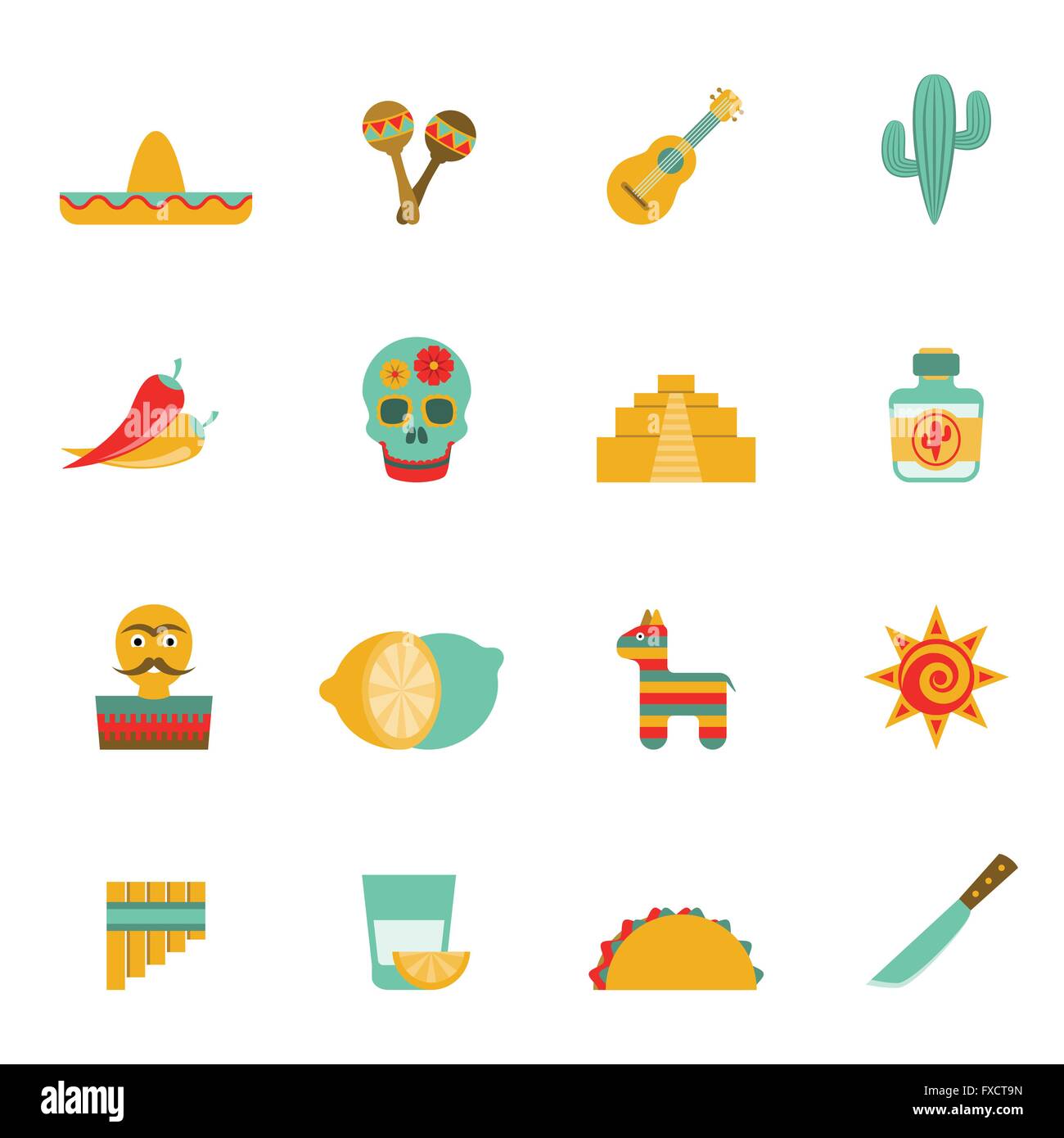 Symboles de la culture mexicaine télévision icons set Illustration de Vecteur