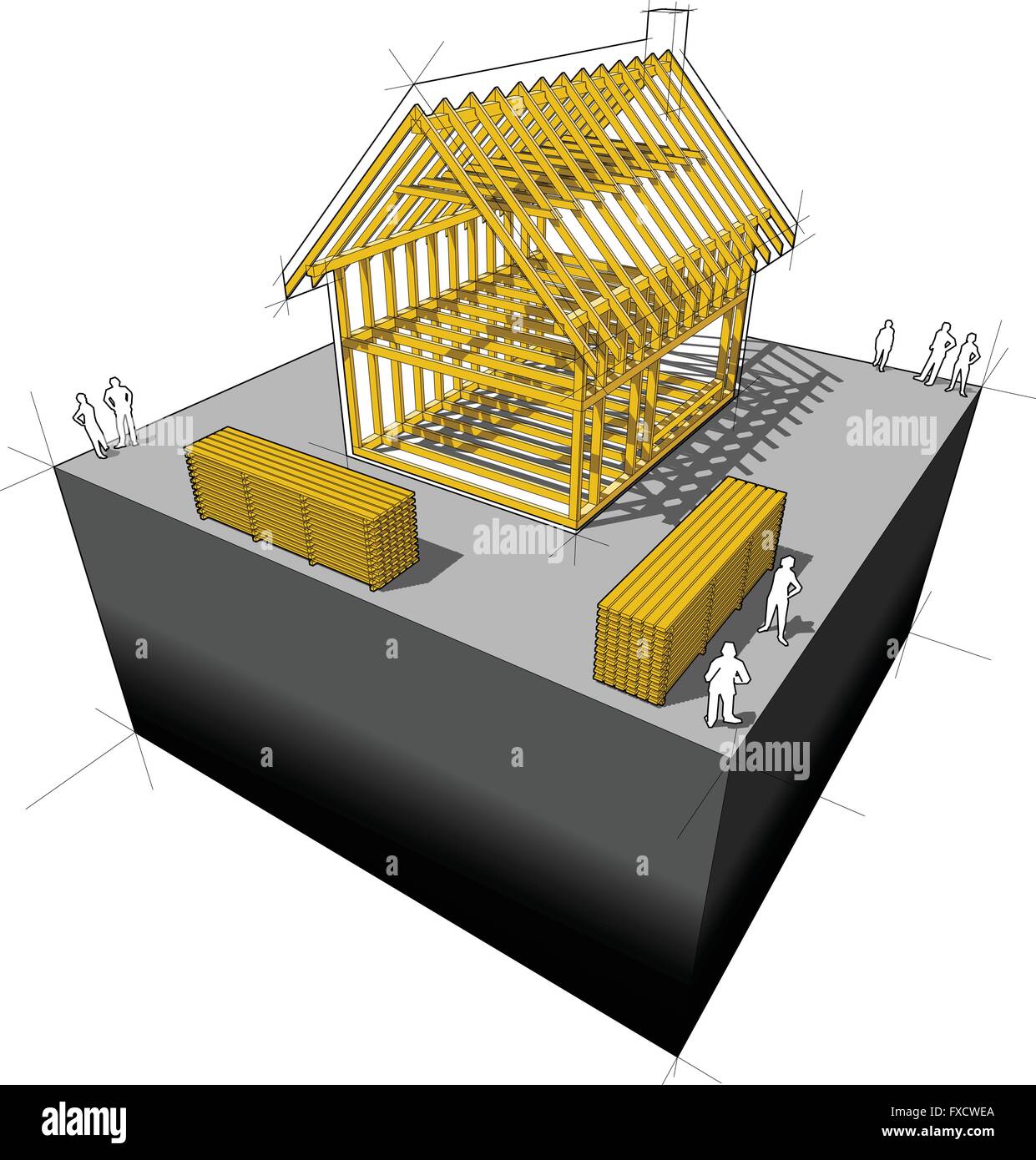 Construction de maison individuelle simple avec cadre en bois Construction Illustration de Vecteur