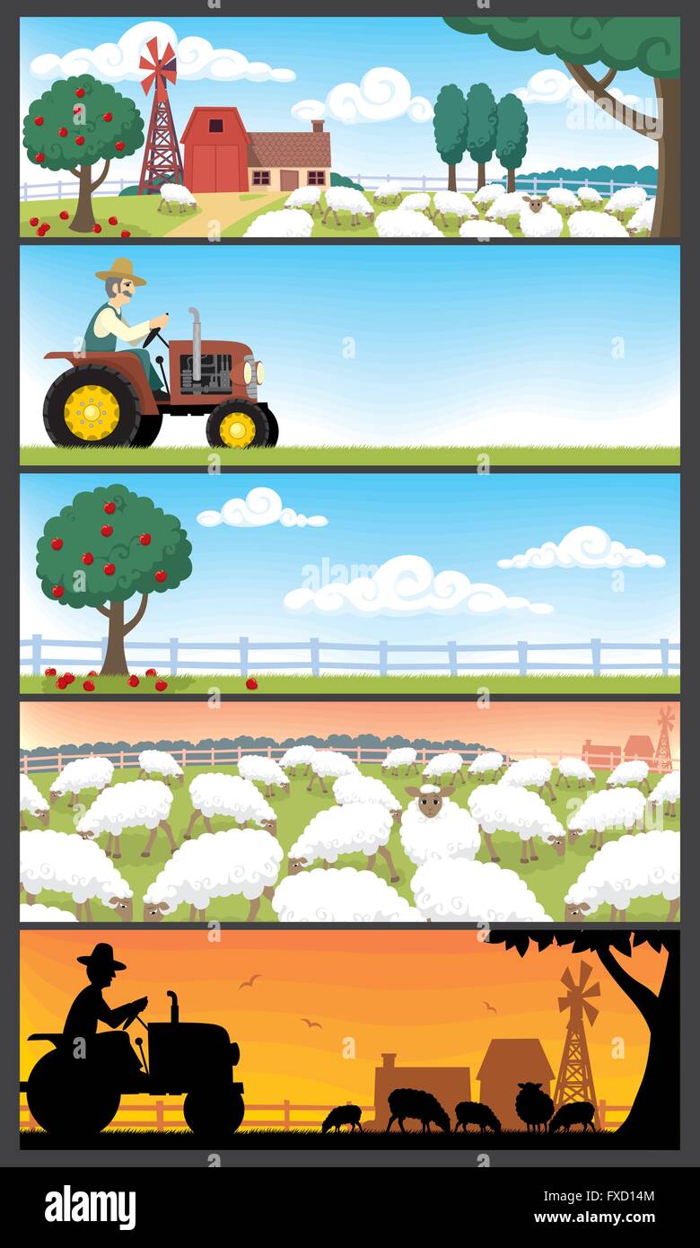 Les paysages agricoles 5. Très approprié pour des bannières de site web. Illustration de Vecteur