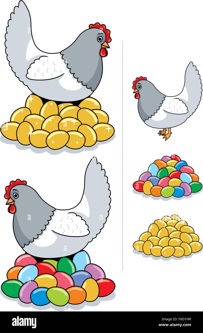 Pose quelques œufs de poule - golden ou peint pour Pâques. Illustration de Vecteur