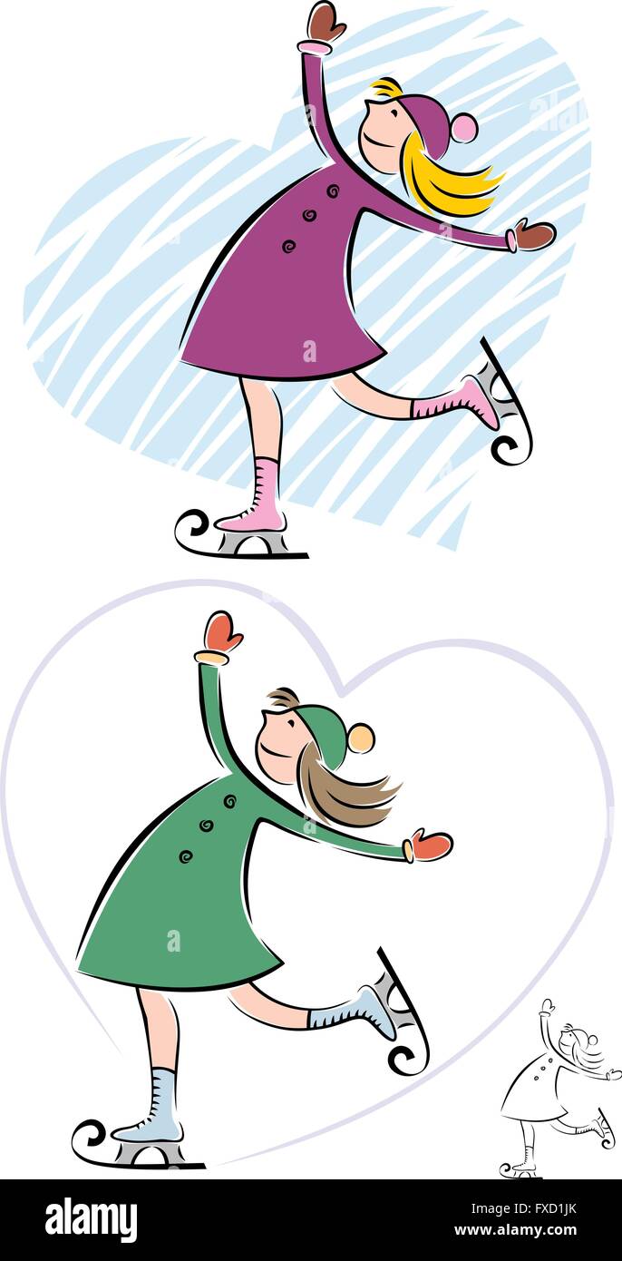 Patinage sur glace de fille. Ci-dessous est une autre version de la même illustration plus petite version noir et blanc. Illustration de Vecteur