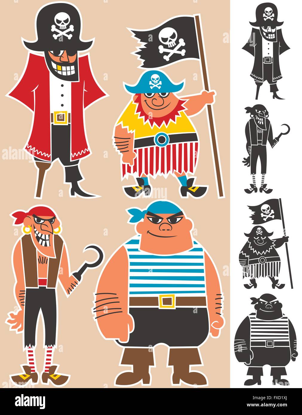 4 caricature pirates. Illustration de Vecteur