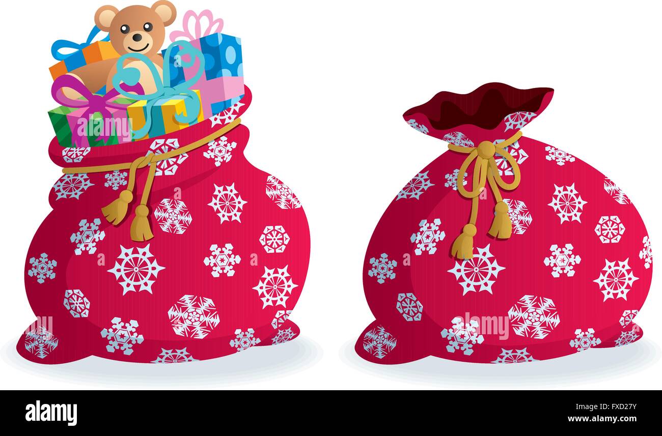 Cartoon illustration de Santa's sack en 2 versions. Illustration de Vecteur