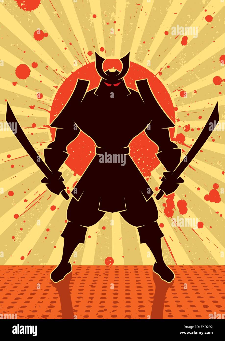 Cartoon Illustration de Samurai Warrior. Illustration de Vecteur