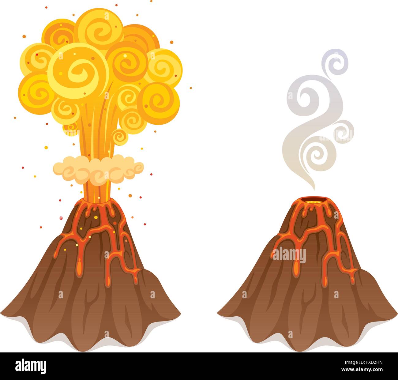 Cartoon illustration de volcan en 2 versions. Illustration de Vecteur