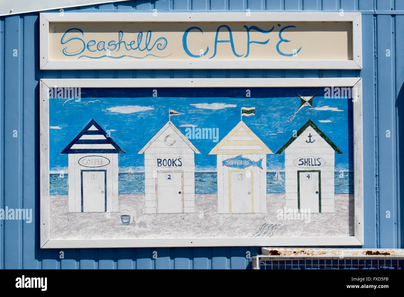 Signer les coquillages Cafe, Aragon St, WA Australie Cervantes Banque D'Images