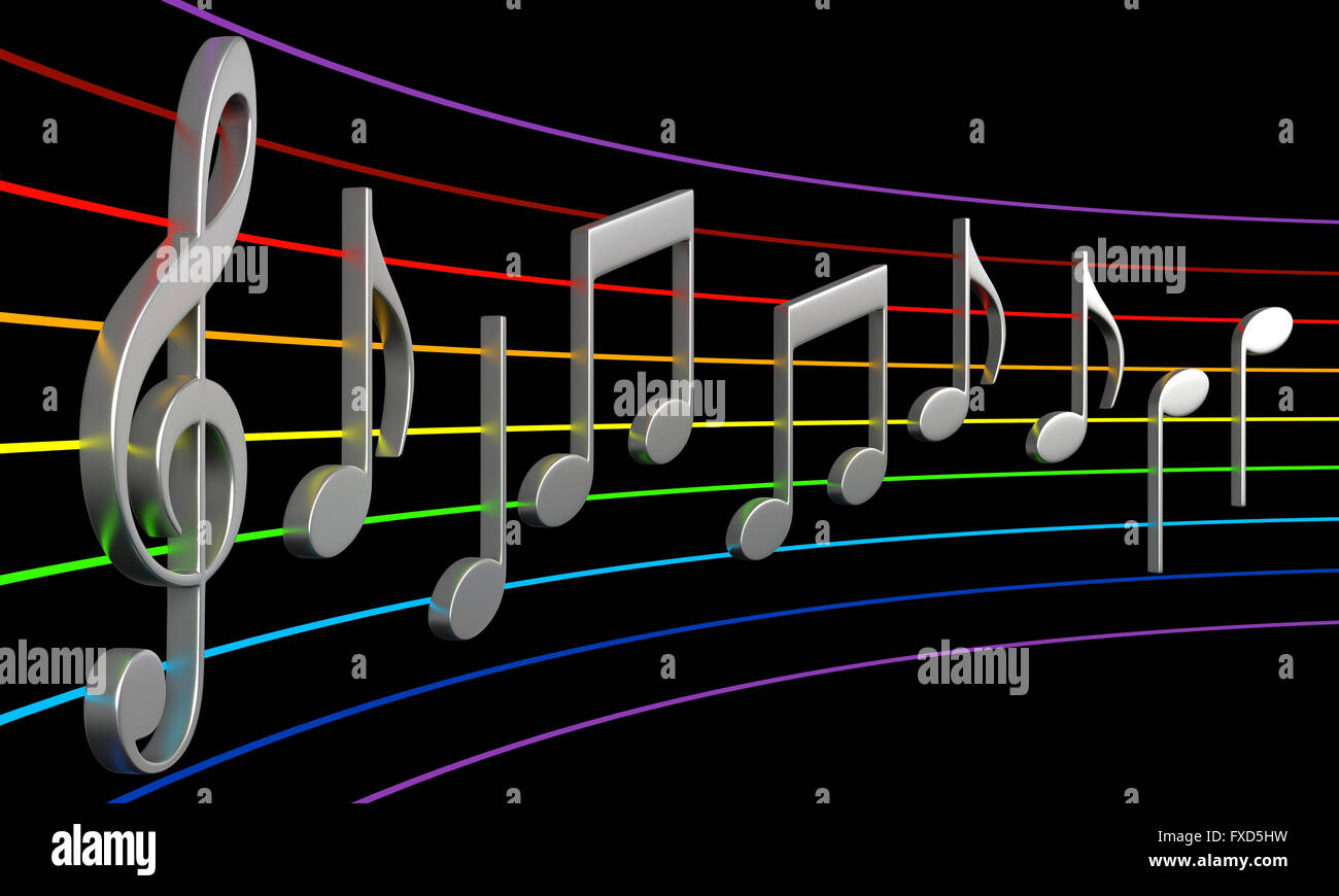Le rendu 3D de l'abstract music notes isolé sur fond noir Banque D'Images