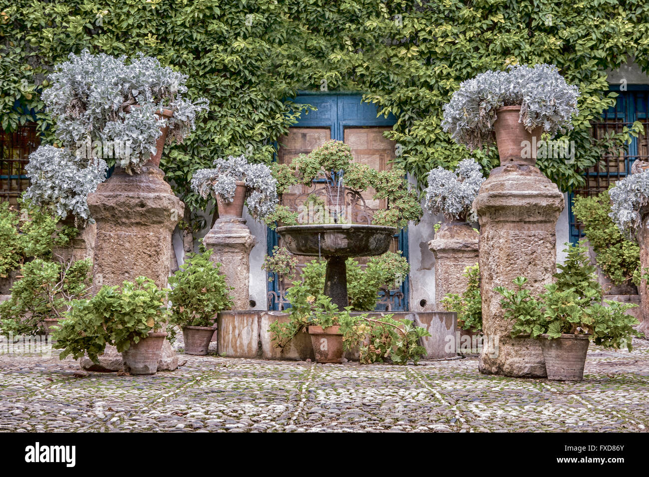 Cour-jardin d'une maison typique de Cordoue, Espagne Banque D'Images