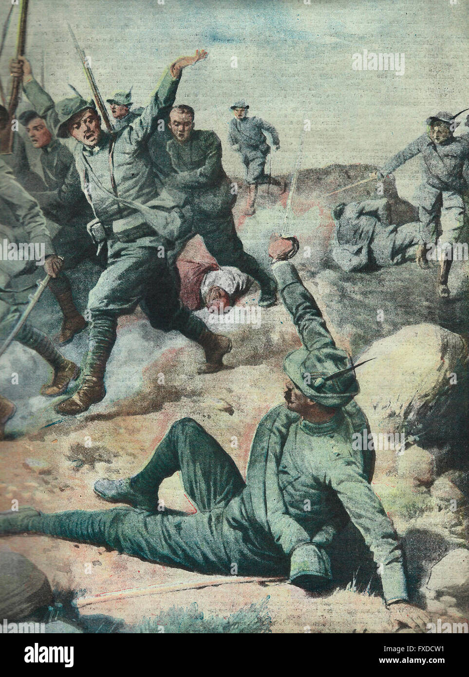 Un épisode de l'héroïsme d'un officier italien dans l'avance en Cyrénaïque 1913 Banque D'Images