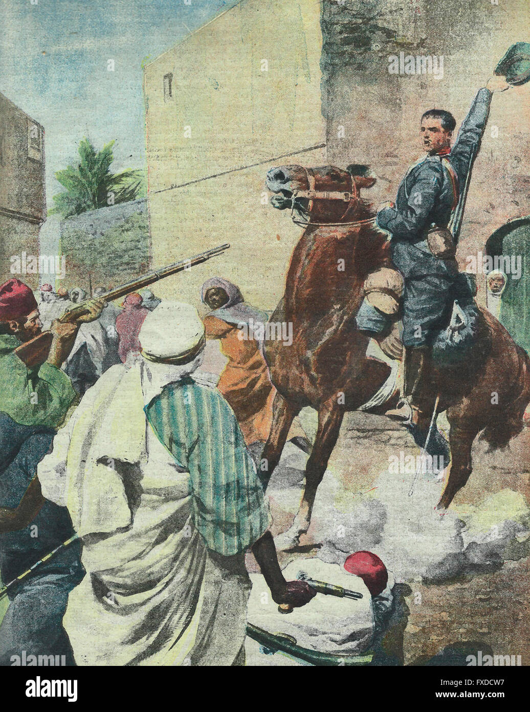 Les actions héroïques d'un cavalier à la Bataille des puits de Benina en Cyrénaïque 1913 Banque D'Images
