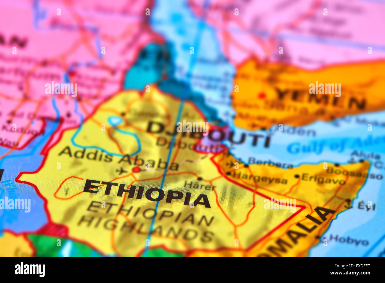L'Éthiopie Pays d'Afrique sur la carte du monde Banque D'Images