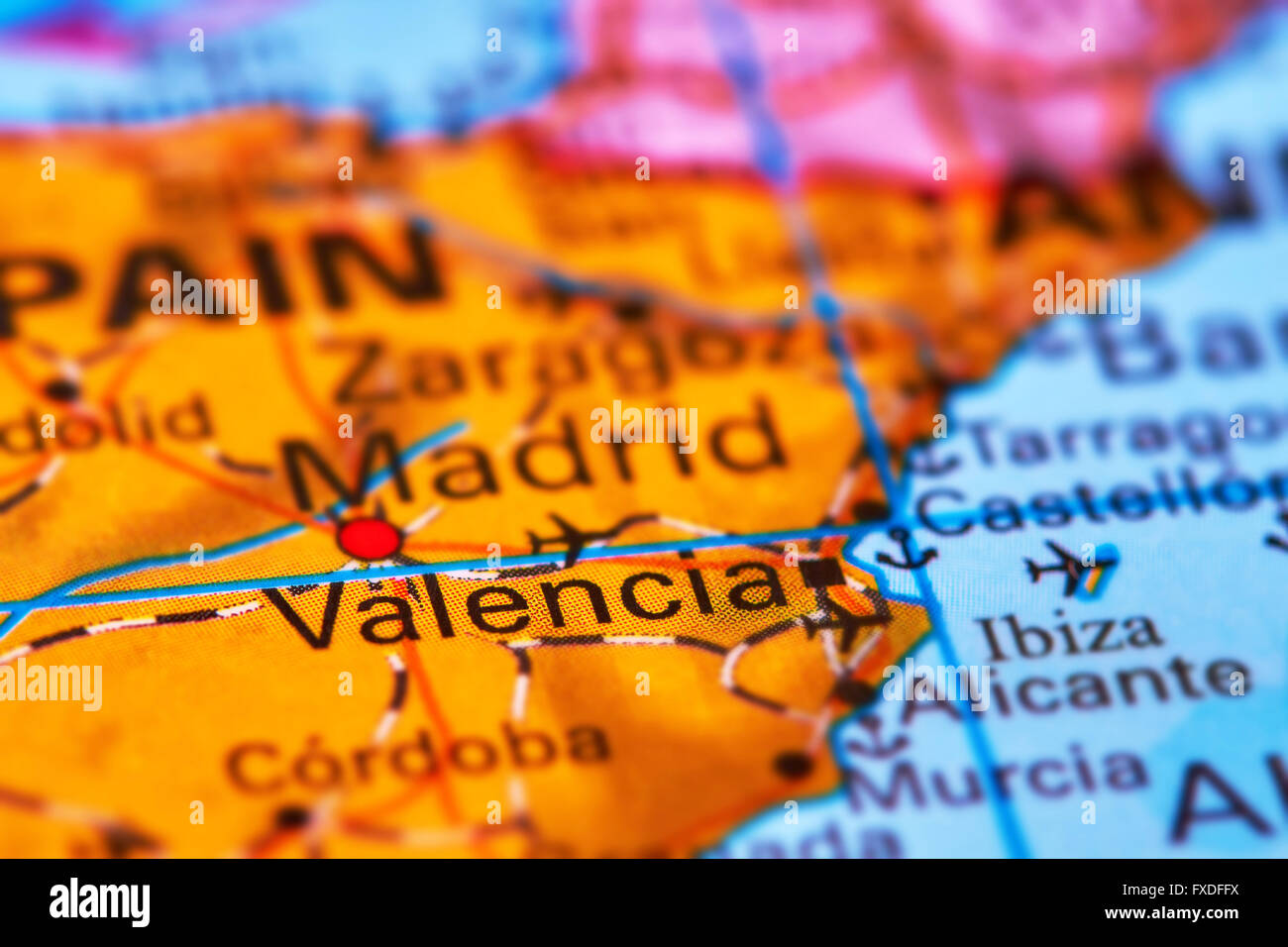La ville de Valence en Espagne, sur la Péninsule Ibérique sur la carte du monde Banque D'Images