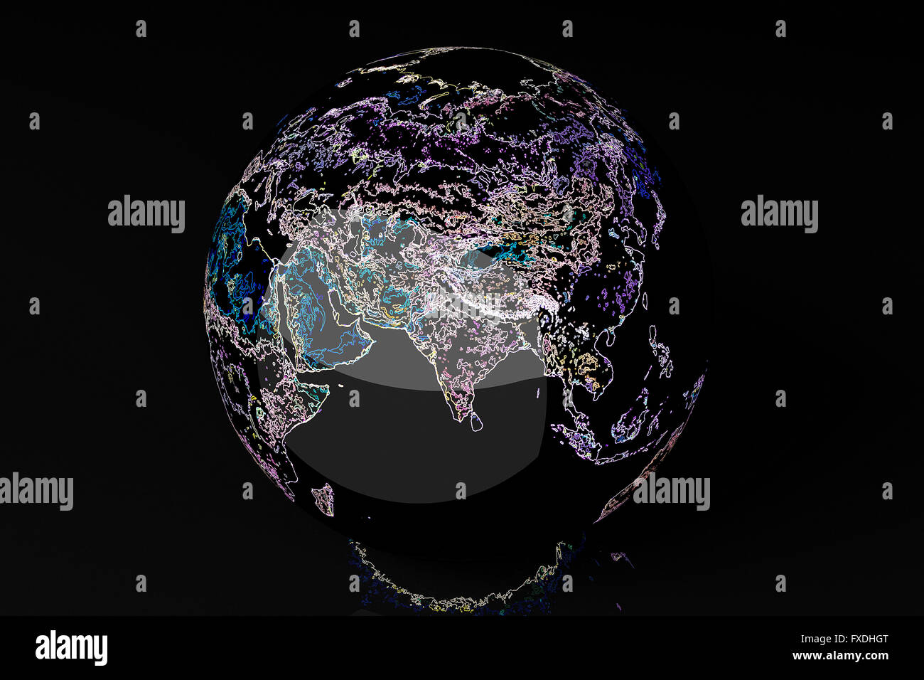 Un néon stylisé Globe. L'Asie. Banque D'Images