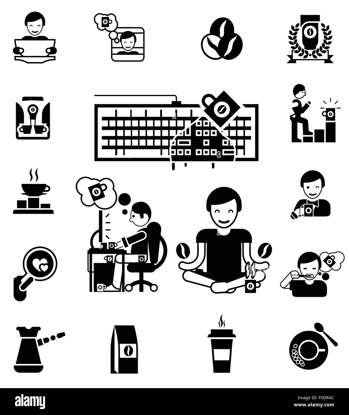 Le café noir blanc Icons Set Illustration de Vecteur
