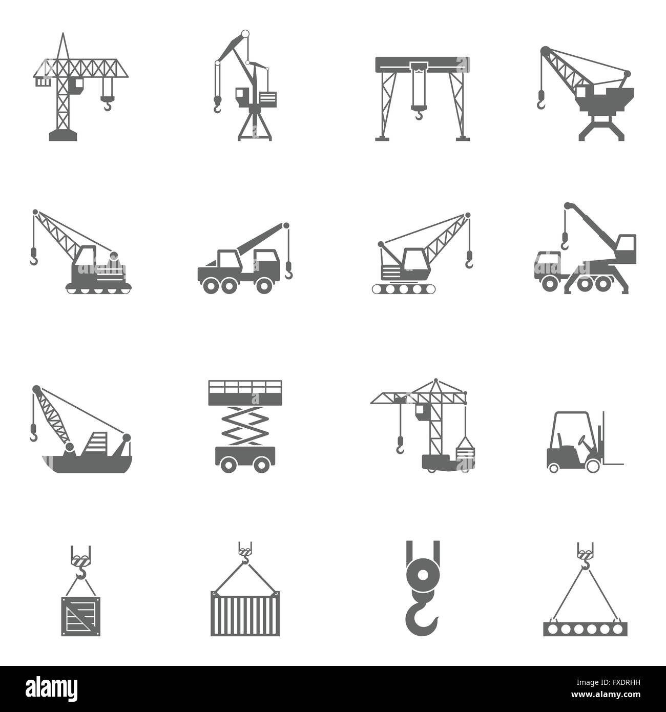 La construction de l'ensemble des icônes noires de grue Illustration de Vecteur