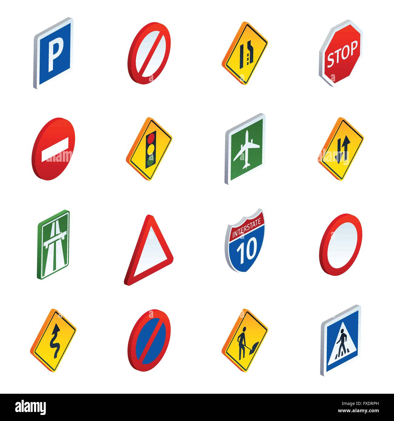 Les panneaux de circulation routière icons set isométrique Illustration de Vecteur
