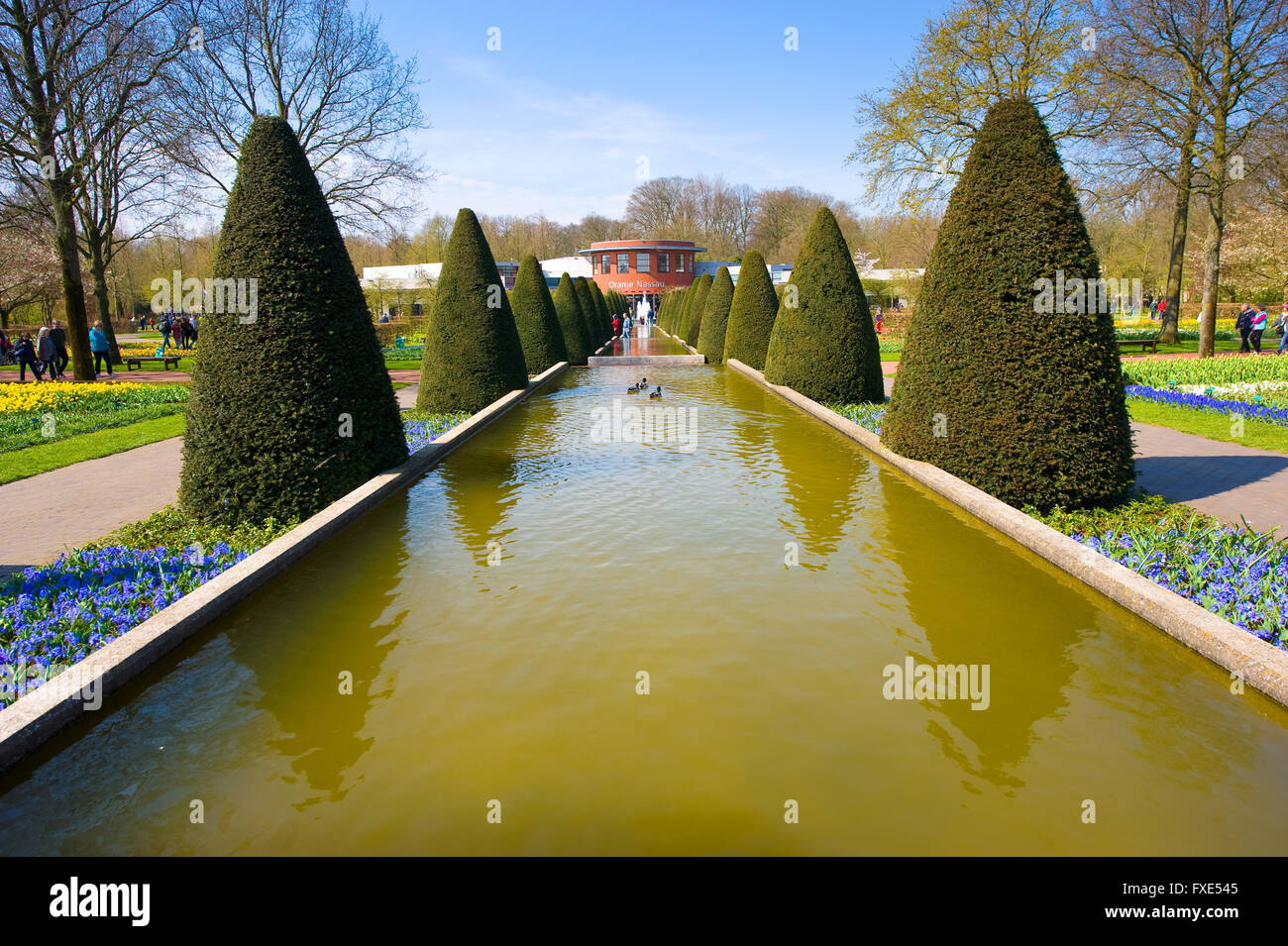 Les touristes visitent 'Keukenhof' au printemps. C'est un jardin de fleurs populaires avec plus d'un million de visiteurs par an. Banque D'Images