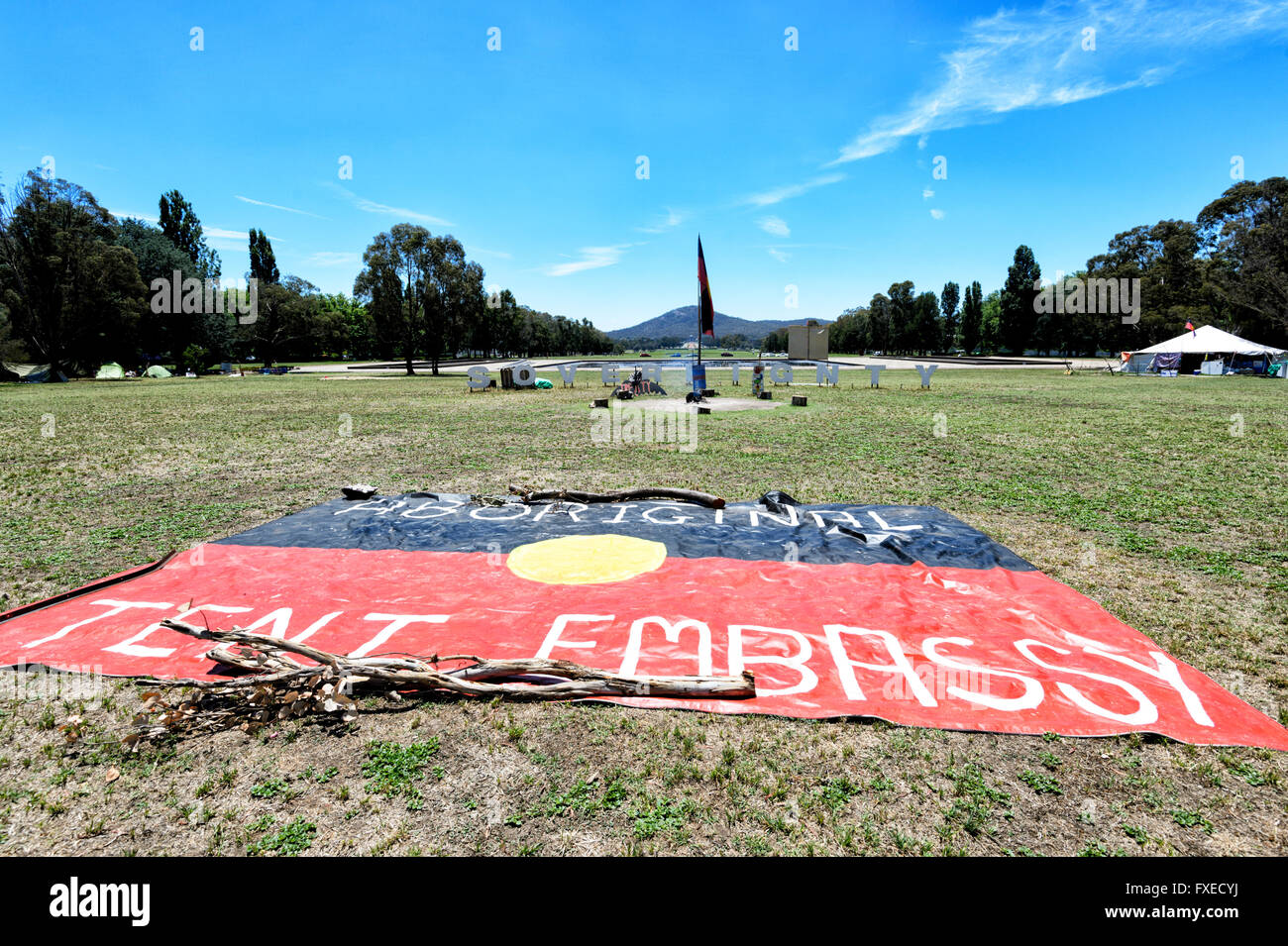 Ambassade tente autochtone, Capital Hill, Canberra, Territoire de la capitale de l'Australie, ACT, Australie Banque D'Images