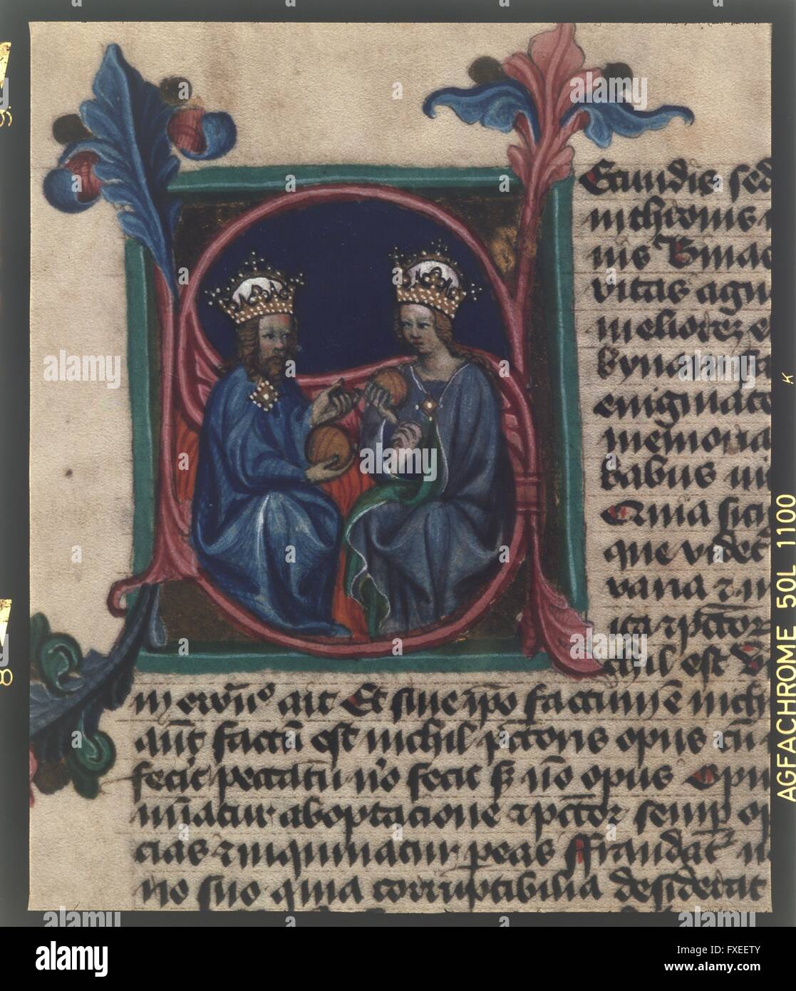 La morue. 619, fol. 1r : Selbstbiographie Krönungsordnung Karls IV., der böhmischen Könige : Kaiser Karl IV mit Gemahlin Banque D'Images