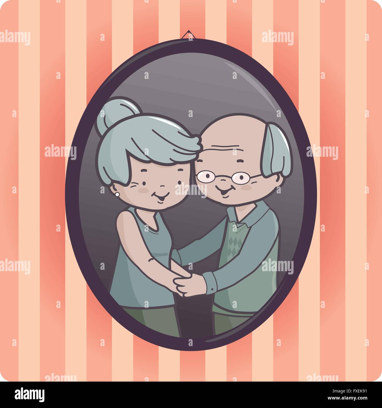 Les grands-parents photo sur un cadre. Portrait encadré d'un couple d'aînés accroché au mur. Illustration vectorielle Illustration de Vecteur