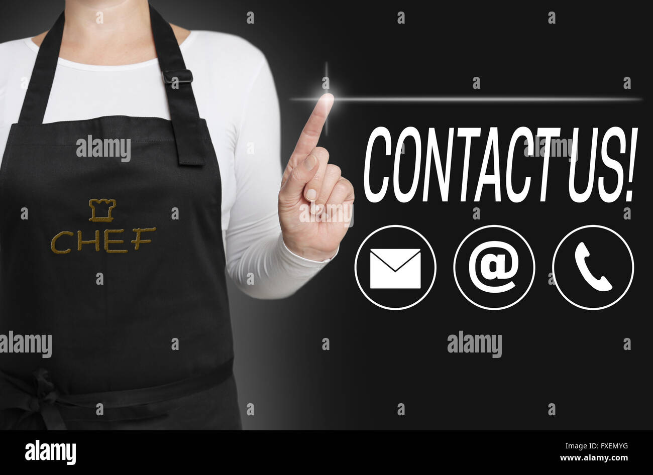 Contactez-nous l'écran tactile est exploité par Cook. Banque D'Images