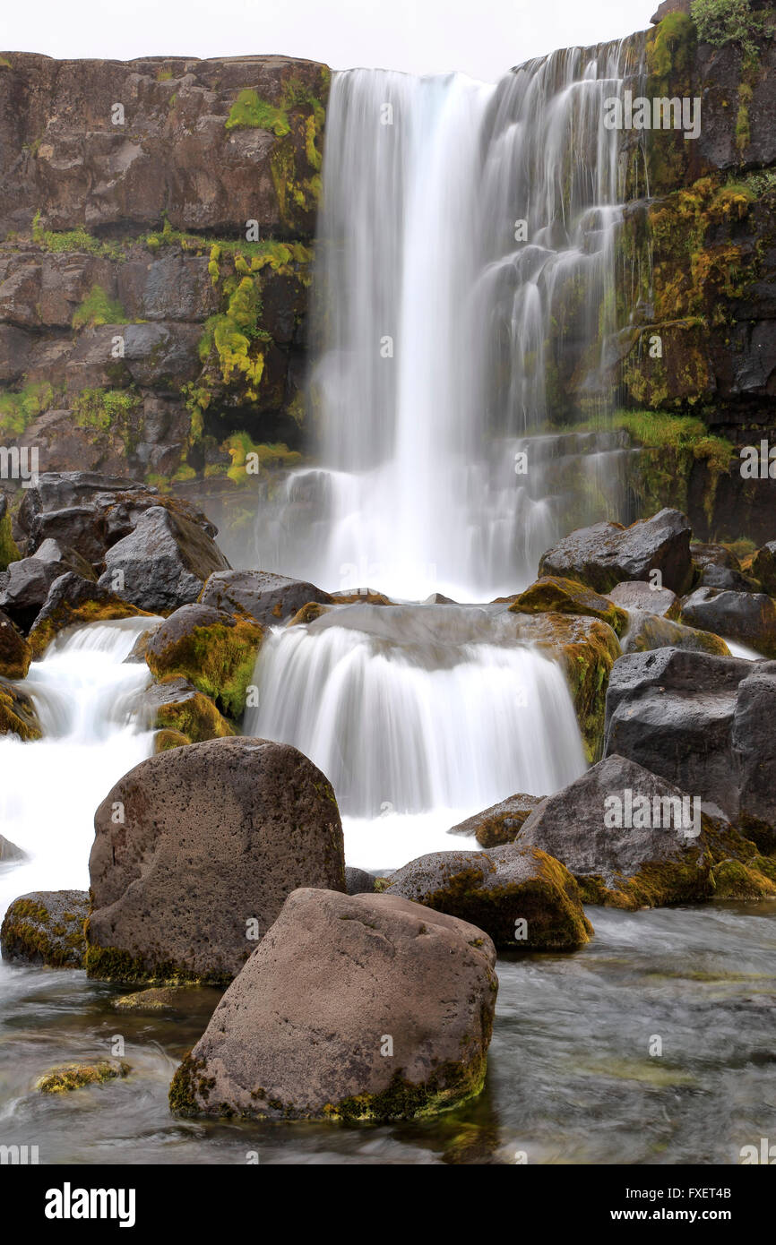 Oxararfoss (cascade), le Parc National de Thingvellir, Islande Banque D'Images
