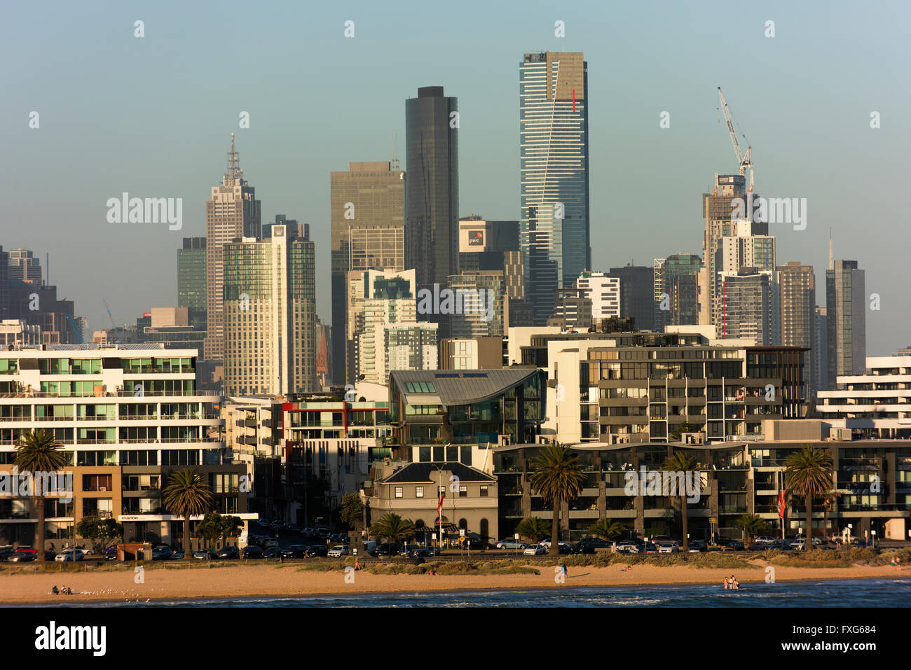 D'affaires de Melbourne et toits de la ville à partir de la station Pier à Port Melbourne. Banque D'Images