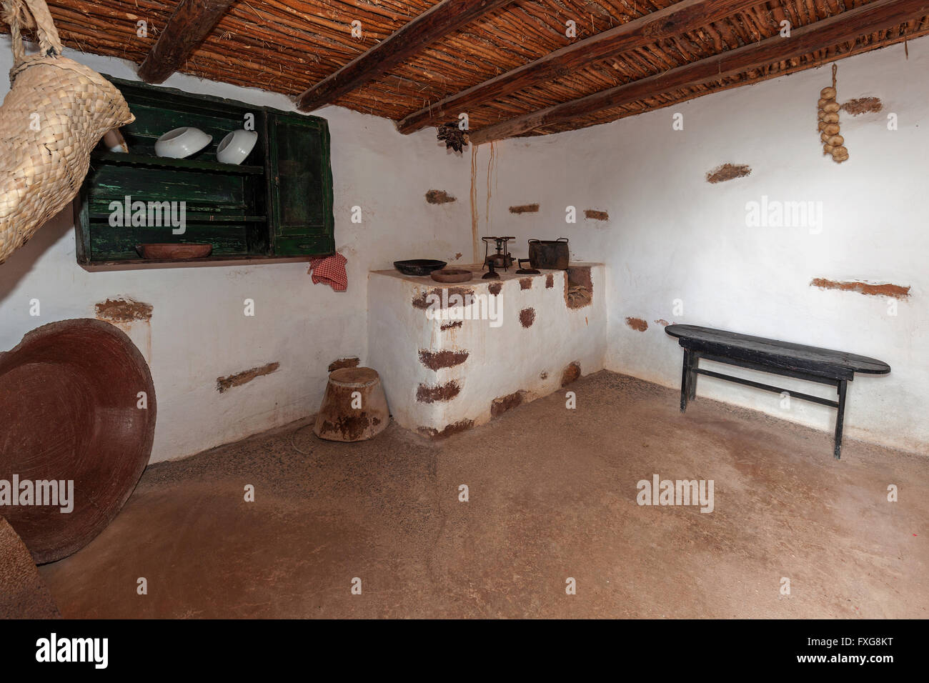 Cuisine, cheminée dans le musée en plein air, Museum Village Ecomuseo de la Alcogida, Tefia, Fuerteventura, Îles Canaries, Espagne Banque D'Images