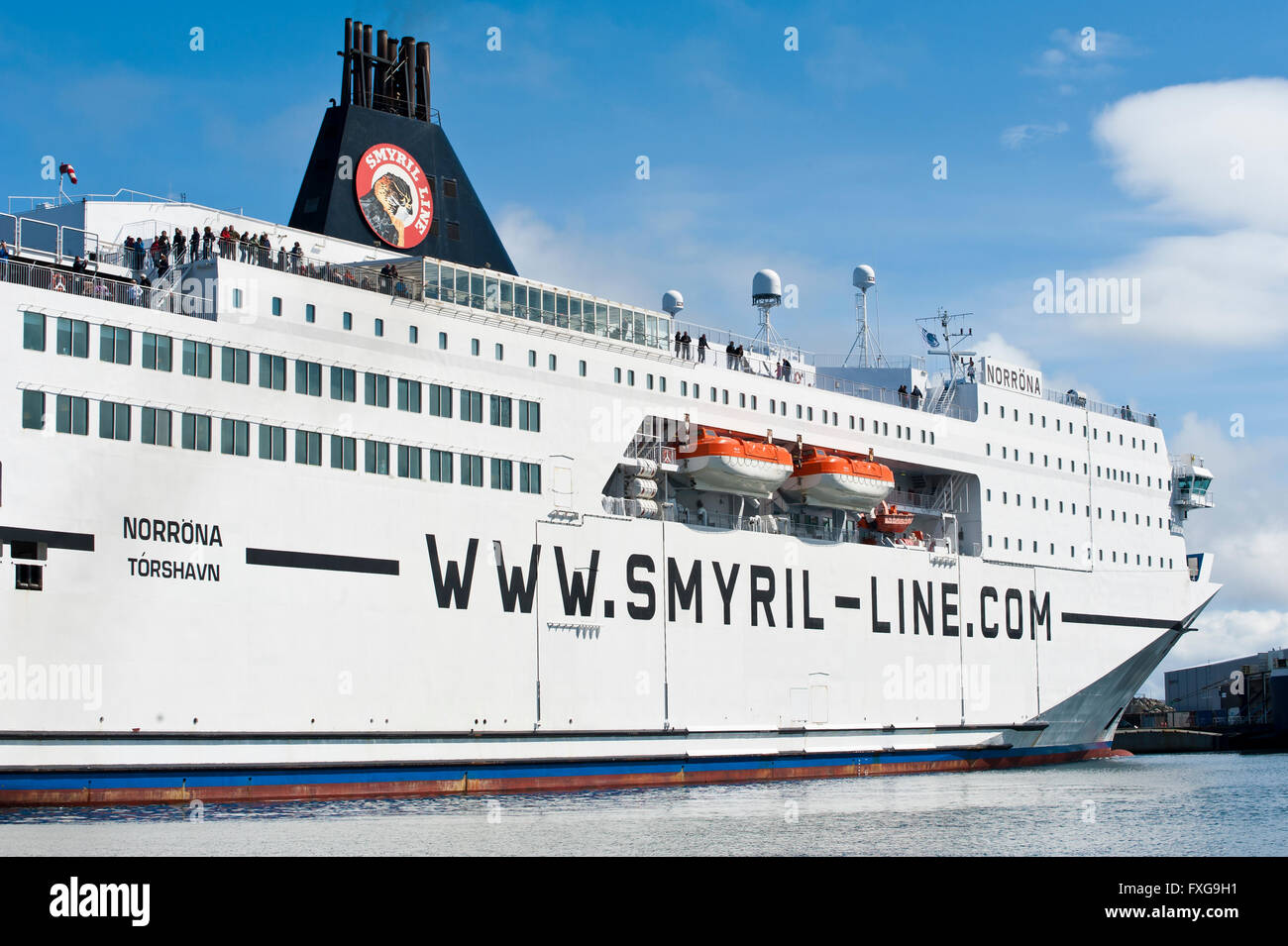 Ferry Norröna RoRo de la Smyril Line, de l'Est, le port de Torshavn, Tórshavn, îles Féroé, Føroyar, Danemark Banque D'Images